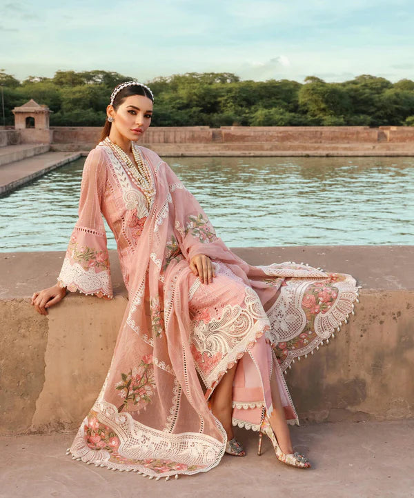 Crimson pink 3PC Embroidered Lawn Suit with Embroidered organza Dupatta EY-117