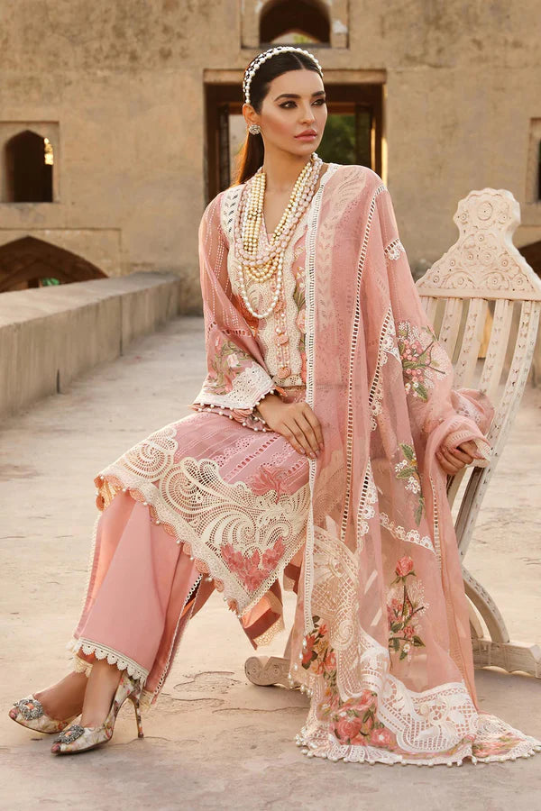 Crimson pink 3PC Embroidered Lawn Suit with Embroidered organza Dupatta EY-117