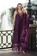 Noor by Saadia Asad Luxe Chikankari Unstitched Lawn 3Pc Suit EFY-152 Aubergine Bloom