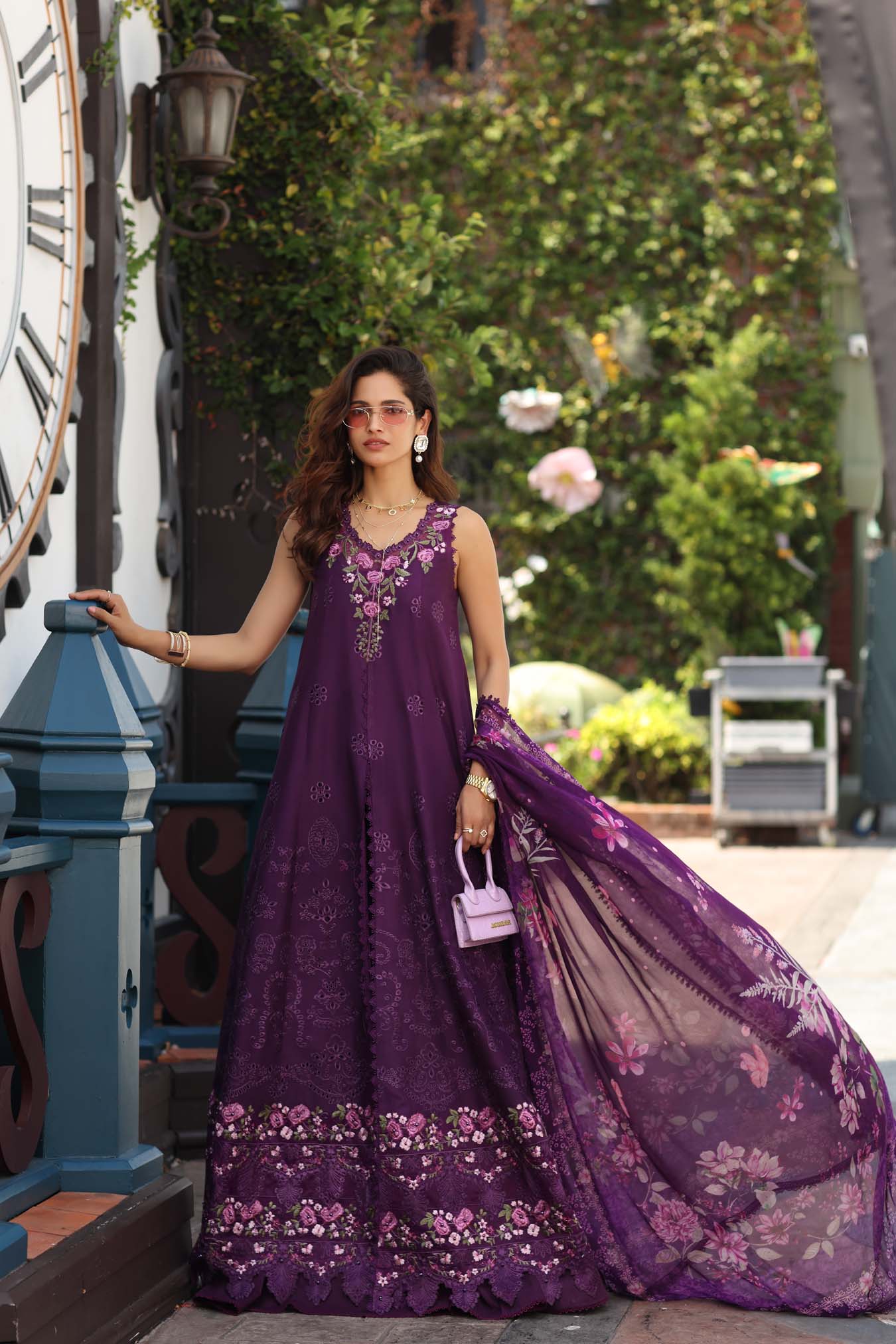 Noor by Saadia Asad Luxe Chikankari Unstitched Lawn 3Pc Suit EFY-152 Aubergine Bloom