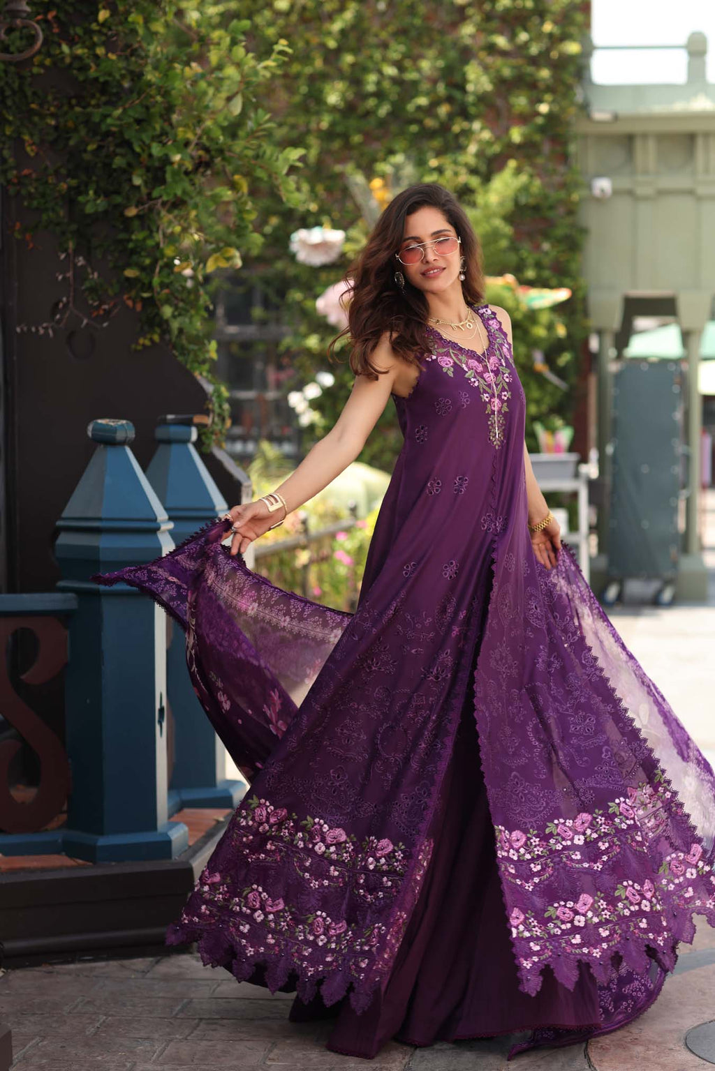 Noor by Saadia Asad Luxe Chikankari Unstitched Lawn 3Pc Suit EFY-152 Aubergine Bloom