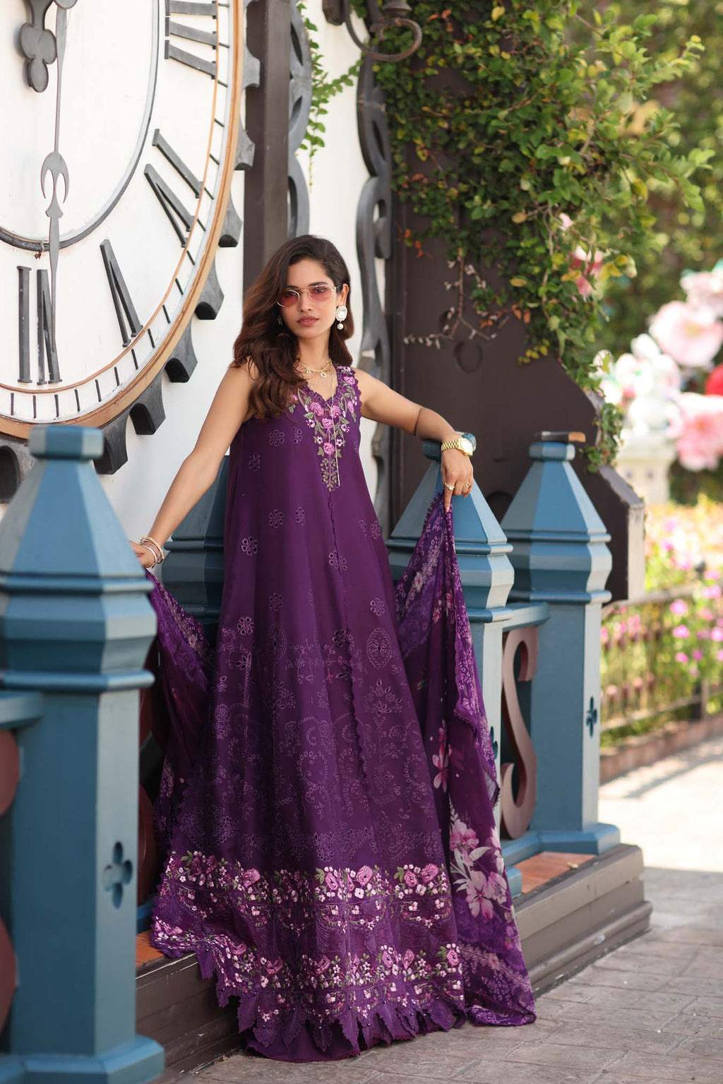 Noor by Saadia Asad Luxe Chikankari Unstitched Lawn 3Pc Suit EFY-152 Aubergine Bloom