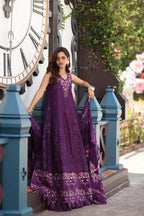 Noor by Saadia Asad Luxe Chikankari Unstitched Lawn 3Pc Suit EFY-152 Aubergine Bloom