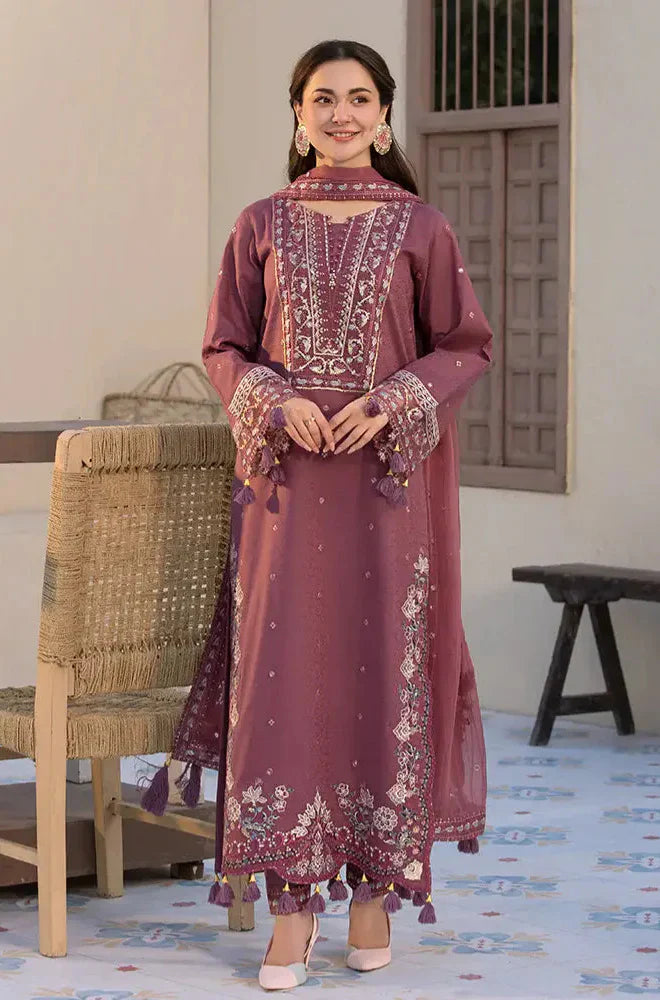 Embroidered 3pc Lawn Dress With Embroidered Chiffon Dupatta EFY155