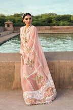 Crimson pink 3PC Embroidered Lawn Suit with Embroidered organza Dupatta EY-117