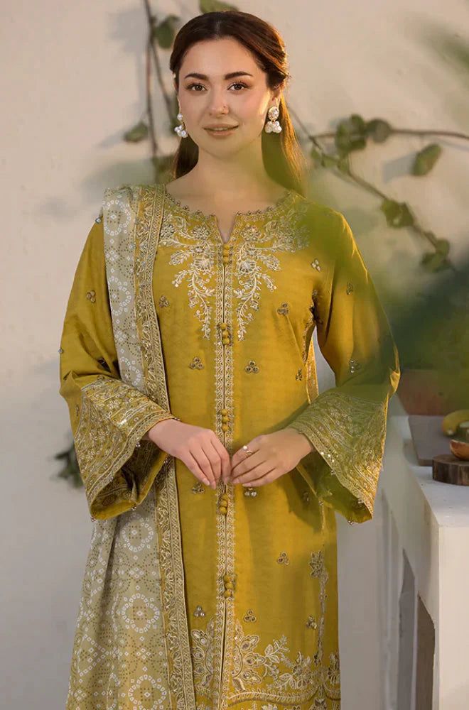 Qalamkar Dhanak Embroidered 3 Piece | EY-124