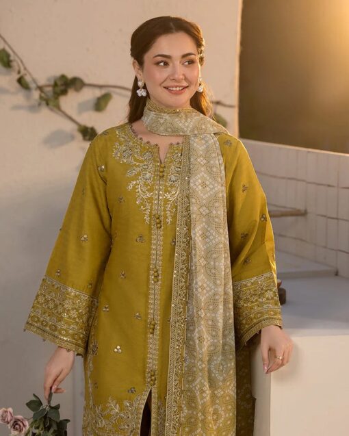 Qalamkar Dhanak Embroidered 3 Piece | EY-124