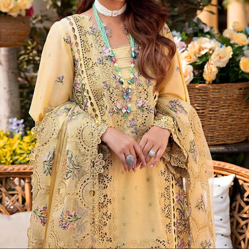 Embroidered 3pc Lawn Dress With Embroidered Khadi Net Dupatta EFY163.